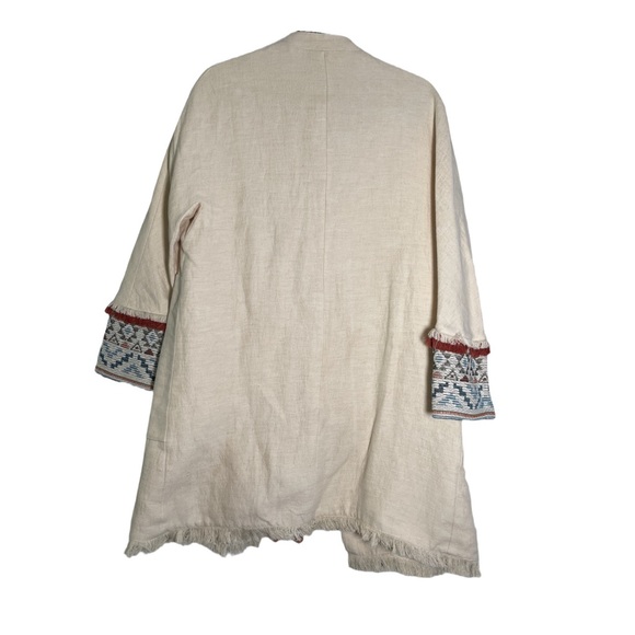 ZARA Cream Coat with Patterned and Fringe Cuffs - Picture 5 of 8